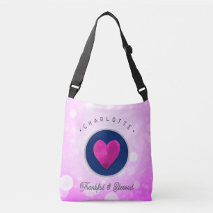 Bolsa Ajustável Coração Bonita e Abençoado Adicione Seu Nome Rosa