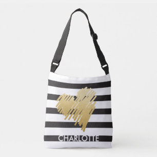 Bolsa Ajustável Coração Dourado Negra Faux Striped Personalizada
