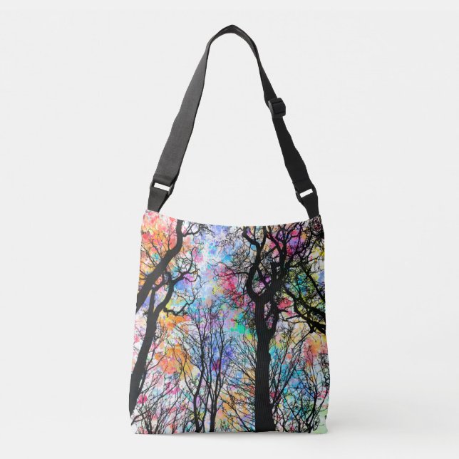 Bolsa Ajustável Cores aquáticas do arco-íris, silhuetas pretas (Frente)