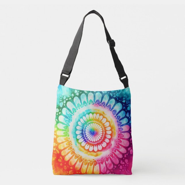 Bolsa Ajustável Cores do Arco-íris Tie Dye Retro Hippie Groovy  (Frente)