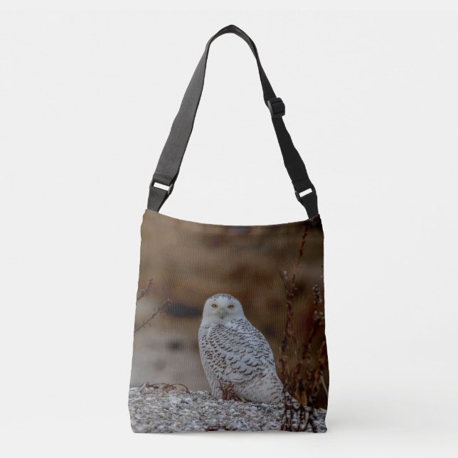 Bolsa Ajustável Coruja de neve sentada numa rocha (Frente)