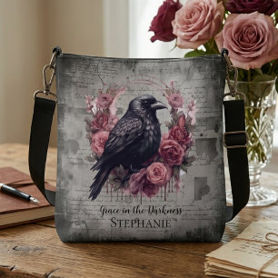 Bolsa Ajustável Corvo Gótico e Rosas Rosas Dark Academia