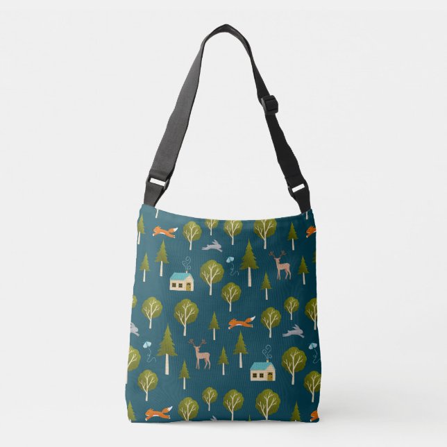 Bolsa Ajustável Cozy Forest Cabin and Animals (Frente)