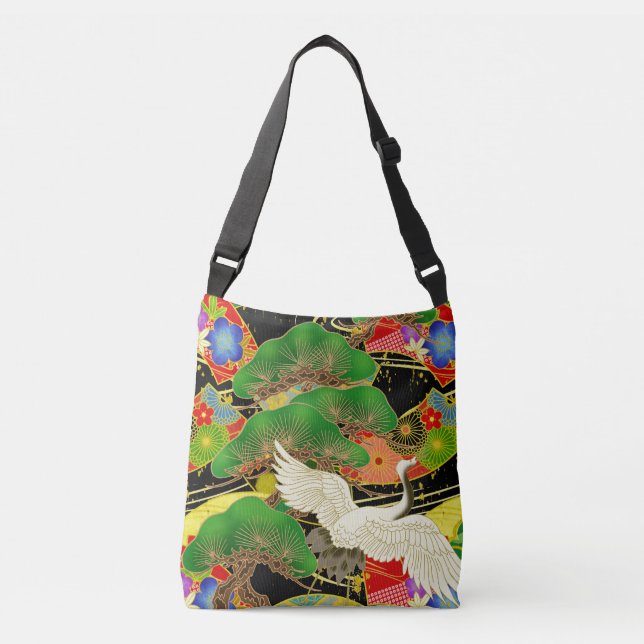 Bolsa Ajustável Crane e bonsai Kimono inspiraram tecido japonês (Frente)