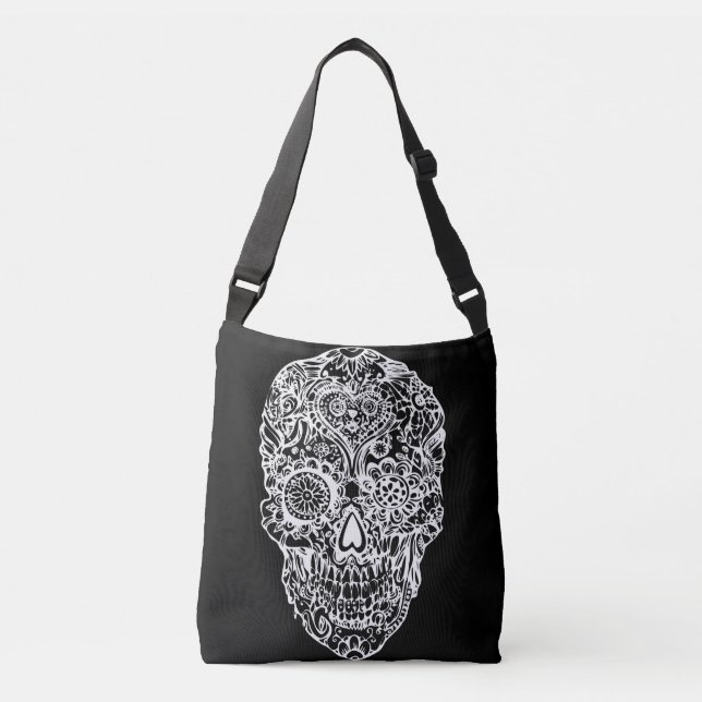 Bolsa Ajustável Crânio do açúcar - branco preto No4 dos crânios (Frente)
