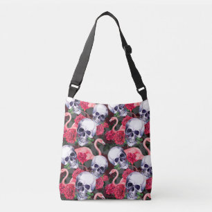 Bolsa Ajustável Crânio floral, padrão uniforme de flamingo.