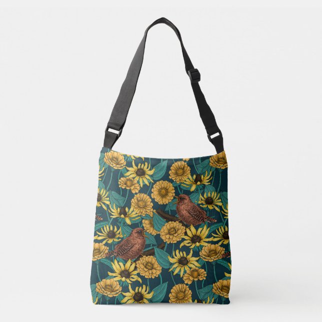 Bolsa Ajustável Crenças e flores em azul escuro (Frente)