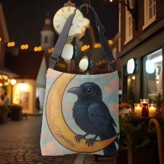 Bolsa Ajustável Crescente Lua Corvo Caprichoso Arte Popular Rústic