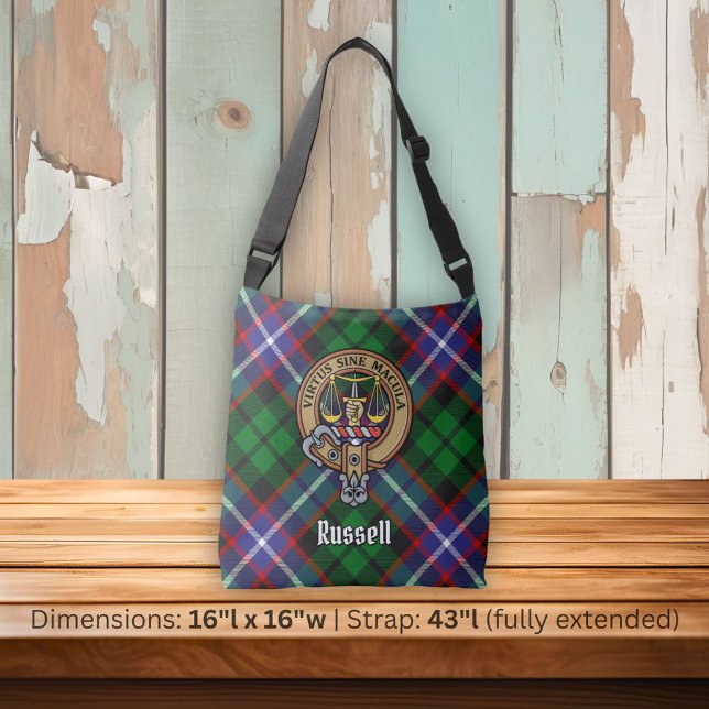 Bolsa Ajustável Crista do Clã Russell sobre Tartan (Criador carregado)