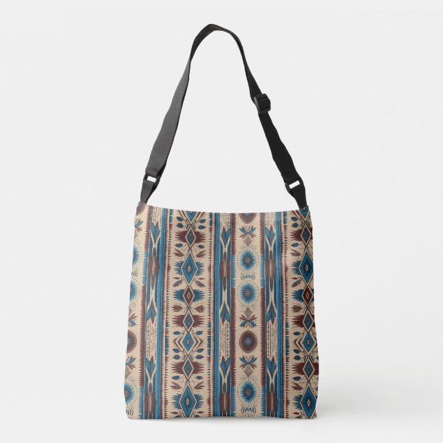 Bolsa Ajustável Cross Body Bag in Blue Native American Patterns (Verso)