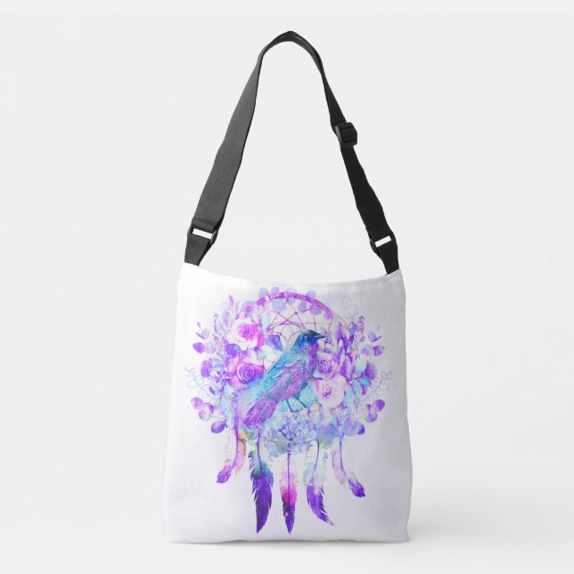 Bolsa Ajustável Crow Dreamcatcher Blue Purple Floral (Frente)