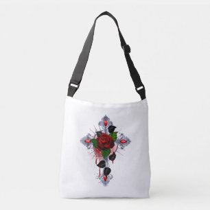 Bolsa Ajustável Cruz de Prata com Rosa vermelha