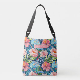 Bolsa Ajustável Cute Colorful Tropical Floral Pattern Custom Name