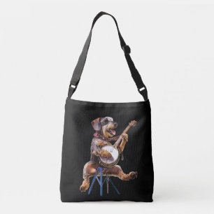 Bolsa Ajustável Dachshund De Cabelo Fio Jogando Banjo Crossbody Ba