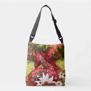 Bolsa Ajustável Daisy Horse Abstrato Art Red White Floral