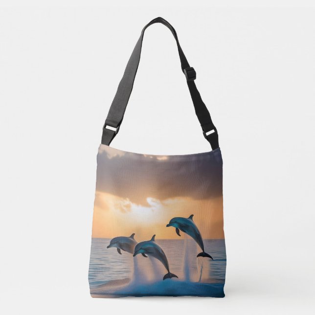 Bolsa Ajustável Dançando no Crepúsculo: Três Golfinhos Saltando  (Frente)