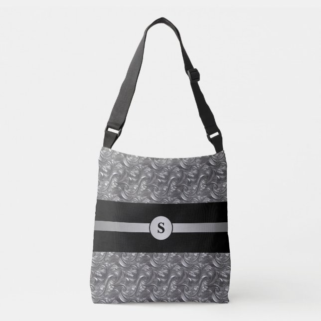 Bolsa Ajustável Decoração Personalizada Prata Cinza & Preto  (Frente)