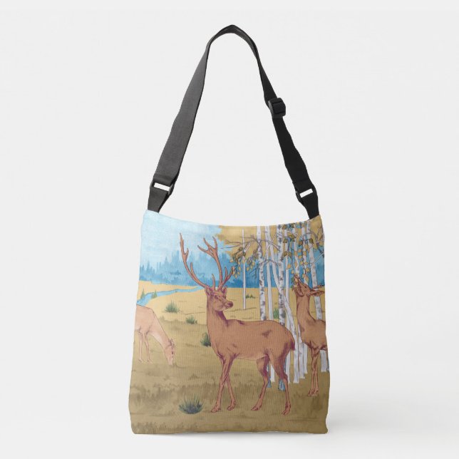 Bolsa Ajustável Deers in Forest Vintage Animal (Frente)