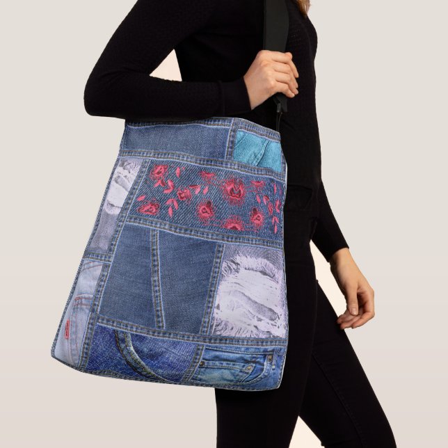 Bolsa Ajustável Denim Patchwork Inspirado (Close Up)