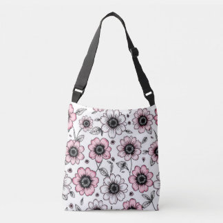 Bolsa Ajustável Desenho de esboço de flores e folhas cor-de-rosa