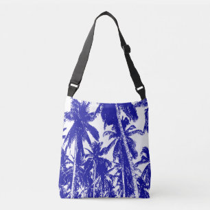 Bolsa Ajustável Design de Palmeiras Tropicais em Azul e Branco
