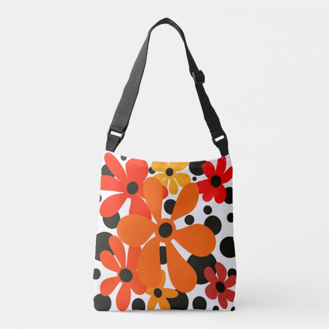 Bolsa Ajustável Divertido, abstrato flores em saco laranja e preto (Frente)