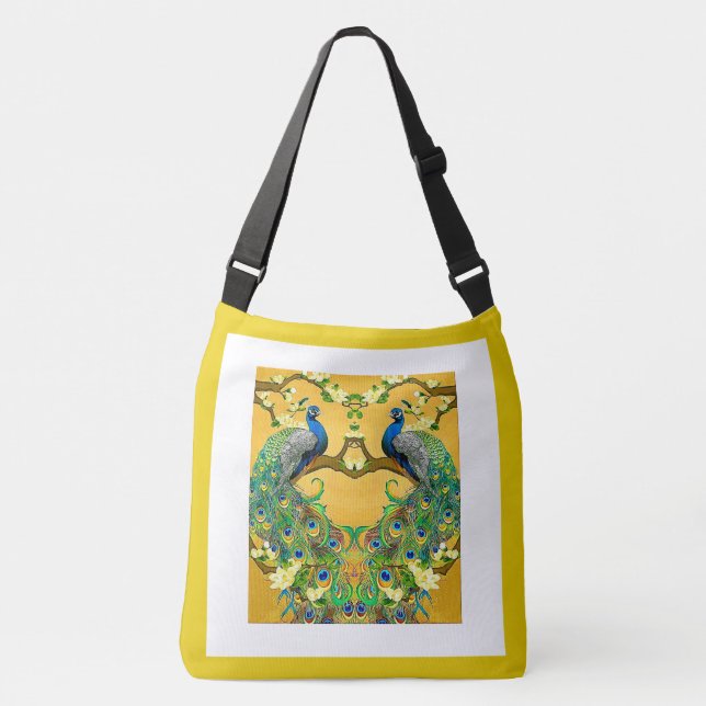 Bolsa Ajustável Dois Peacocks Azuis Indianos (Frente)