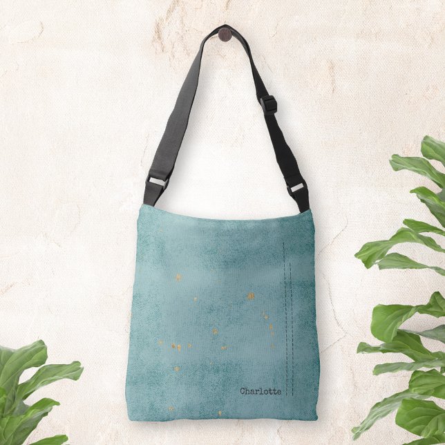 Bolsa Ajustável Douradas manchas Grunge Nome Minimamente Verde Azu (Gold stains Grunge Minimalist Name Green Blue Crossbody Bag©Susanne Sachers - Sunny Mind Design 🌞
)