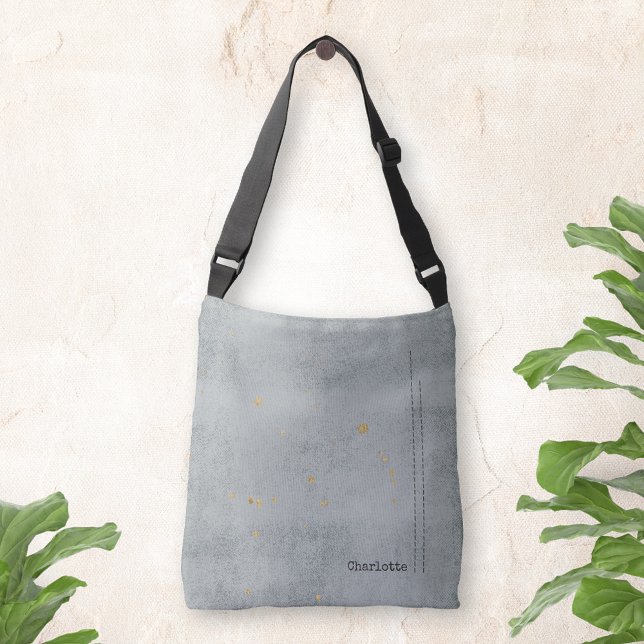 Bolsa Ajustável Douradas manchas Grunge Nome Minimizado Cinza clar (Gold stains Grunge Minimalist Name Light Gray Crossbody Bag ©Susanne Sachers - Sunny Mind Design 🌞)