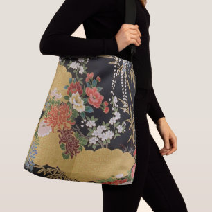 Bolsa Ajustável Dourado e negro Oriental Kimono Floral