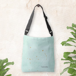 Bolsa Ajustável Dourado Mancha Grunge Minimalista Nome Azul Claro