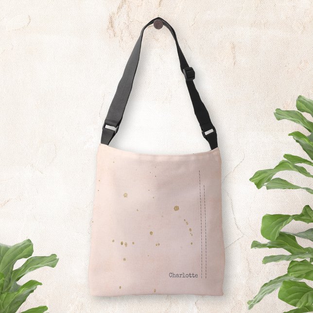 Bolsa Ajustável Dourado Manchas Grunge Mínimo Pastel Mole Rosa (Gold Stains Grunge Minimalist Soft Pastel Pink Crossbody Bag ©Susanne Sachers - Sunny Mind Design 🌞)