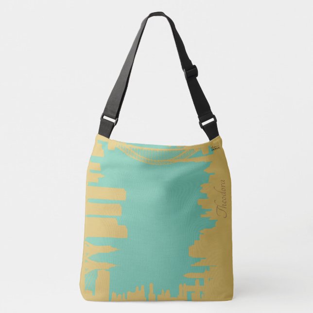 Bolsa Ajustável Edifícios Tusquoise abstrato Dourados (Frente)