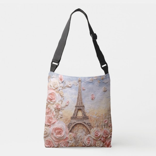 Bolsa Ajustável Eiffel Tower Paris França Floral Rosa Francês (Frente)