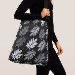 Bolsa Ajustável Elder Leaf Big Pattern Black White Grey<br><div class="desc">Elder tree leaf silhouette in a surface pattern design with grey and white detail on a black background.</div>