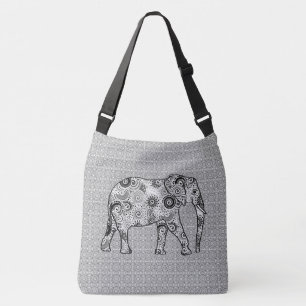 Bolsa Ajustável Elefante do redemoinho do Fractal - cinza, preto e