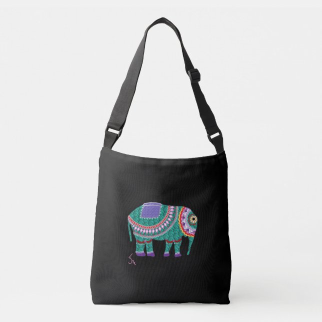 Bolsa Ajustável Elefante ornamentado, Bag Black Cross Body (Frente)