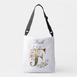 Bolsa Ajustável Elegant Gold Floral Letter F Crossbody Bag