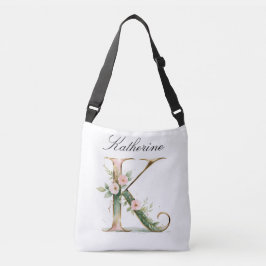 Bolsa Ajustável Elegant Gold Floral Letter K Crossbody Bag