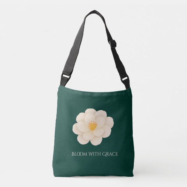 Bolsa Ajustável Elegant White Camellia Deep Green Botanical Bloom  (Frente)