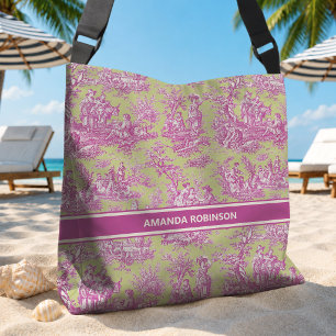 Bolsa Ajustável Elegante estampa vintage verde rosa toile de jouy