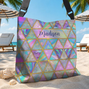 Bolsa Ajustável Elegante holográfico tendência falso ouro geométri
