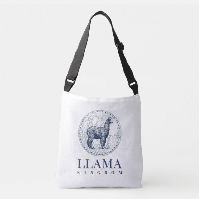 Bolsa Ajustável Elegante Llama com texto Globe e Reino Llama (Frente)