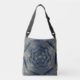 Bolsa Ajustável Elegante Mandala Art Boho Dourado e Marinho Luxo A