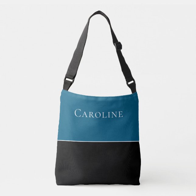Bolsa Ajustável Elegante Preta e Azul Oceano Personalizada  (Frente)
