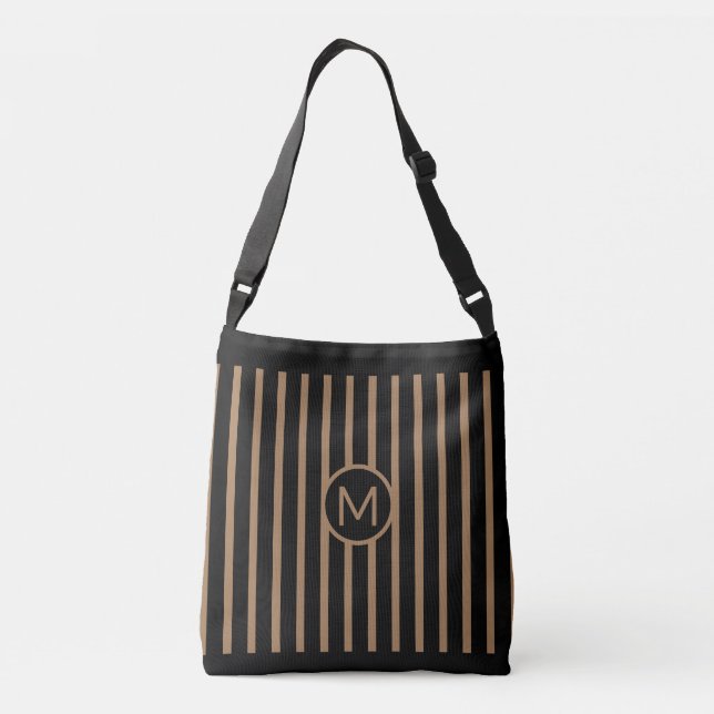 Bolsa Ajustável Elegante Preta & Marrom Listrada Vertical (Verso)