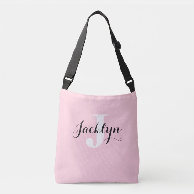 Bolsa Ajustável Elegante Rosa Bege Nome Personalizado  (Frente)