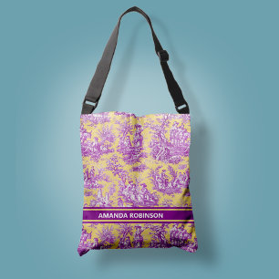 Bolsa Ajustável Elegante vintage, toile d jouy amarelo púrpura, im