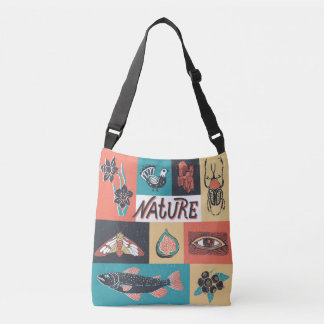 Bolsa Ajustável Elementos Natureza, Ícones de Estilo Retroativo.