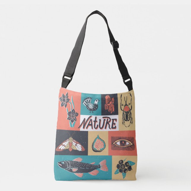 Bolsa Ajustável Elementos Natureza, Ícones de Estilo Retroativo. (Frente)